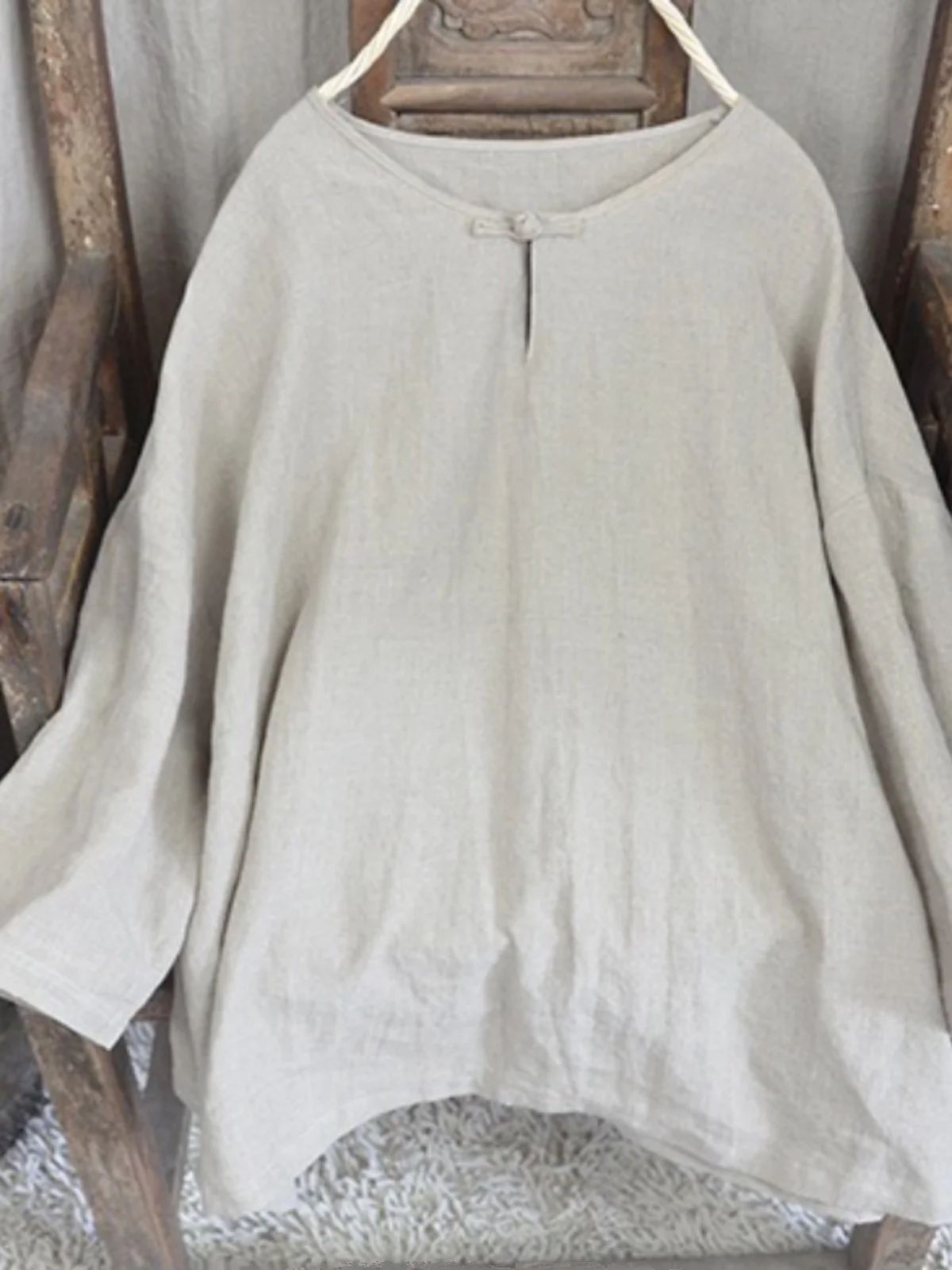 

Pure Linen Long Sve irt Handmade Cotton Linen Loose Fit Women's Retro Artistic Sle Button up round Ne Top for Spring...