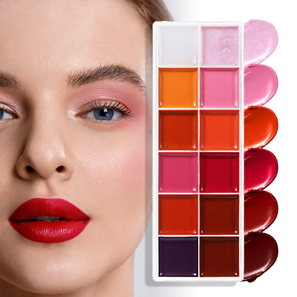 Paleta de labiales POPFEEL de 12 colores, set de brillo labial brillante, tinte multiusos para labios y mejillas, regalo cosmético ideal para viajes para mujeres
