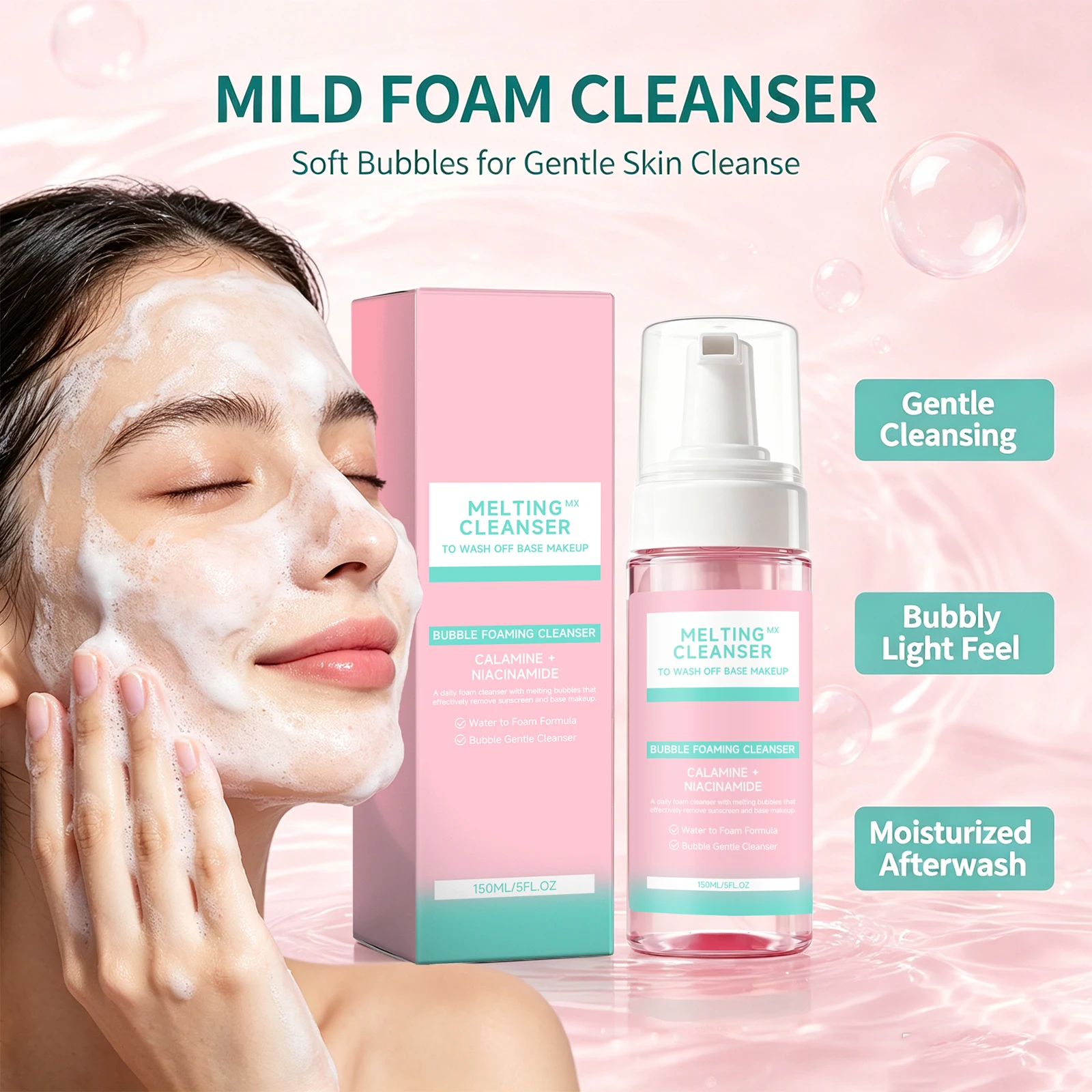 Calamine & Niacinamide Foaming Cleanser Mousse Remove Daily Sunscreen Oil Control Deep Cleansing Skin Hydrating Facial Cleanser