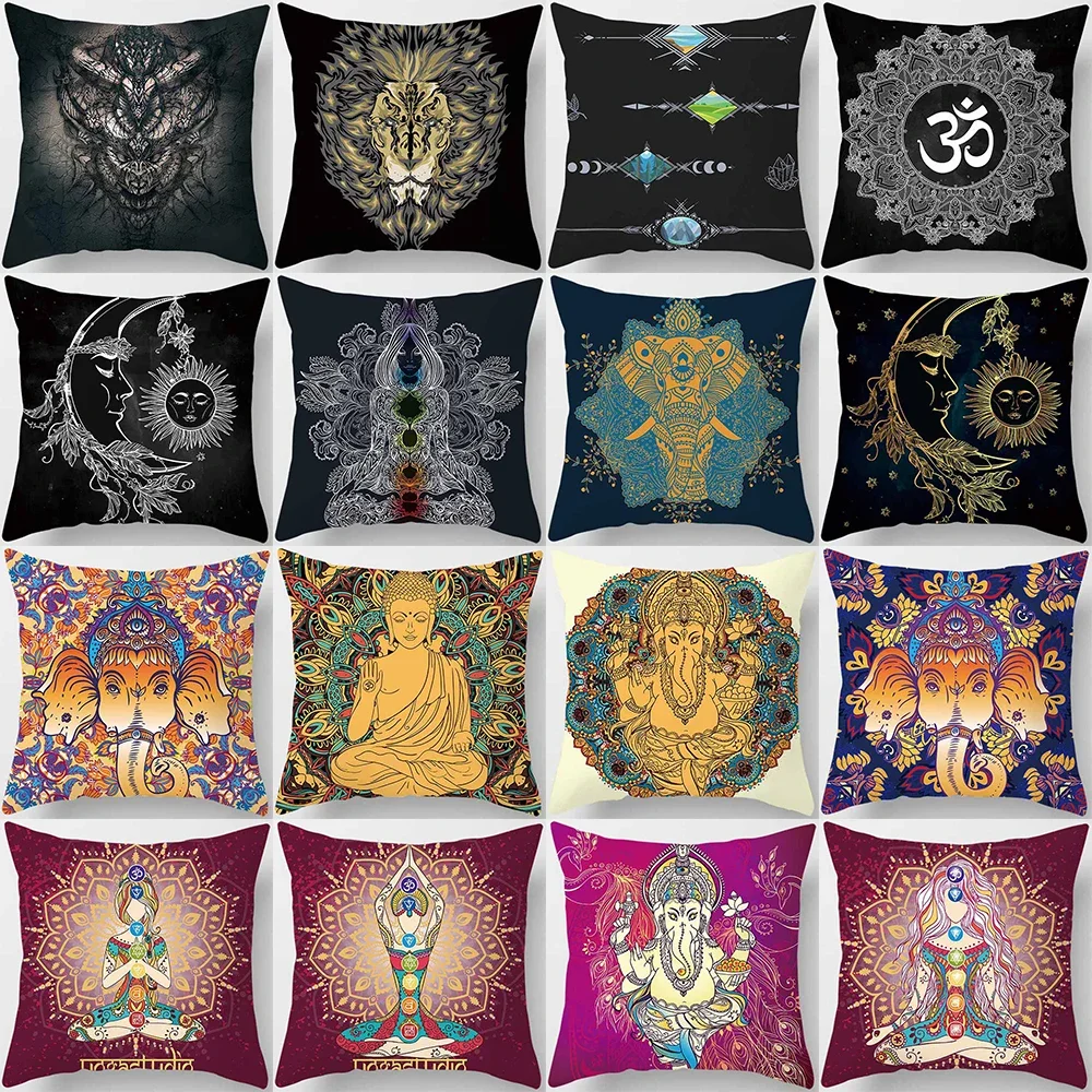 Tajemnicze poszewki na poduszki z religijnym symbolem jogi w stylu vintage Home Decor housse de coussin cojines decorativos para sofá poduszka
