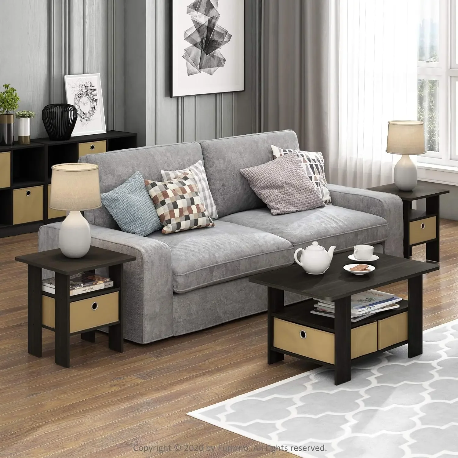 -Living Room Side Table Tv Cabinet Minimalist Vintage Modern Black Luxury Wooden Coffee Table Fabric Drawers Wood Luxury Modern