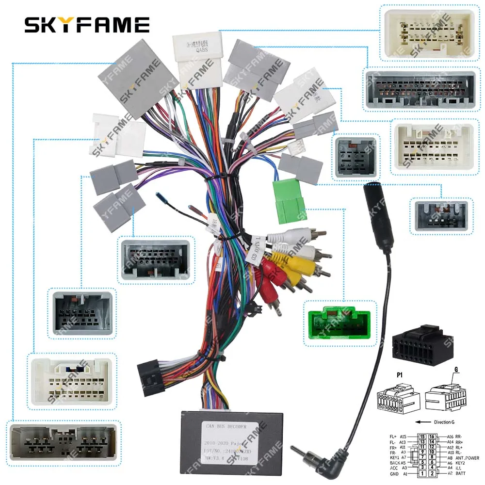 SKYFAME-Adaptador de arnés de cableado de 16 pines para coche, caja Canbus, decodificación, Cable de alimentación de Radio Android para Mitsubishi Pajero