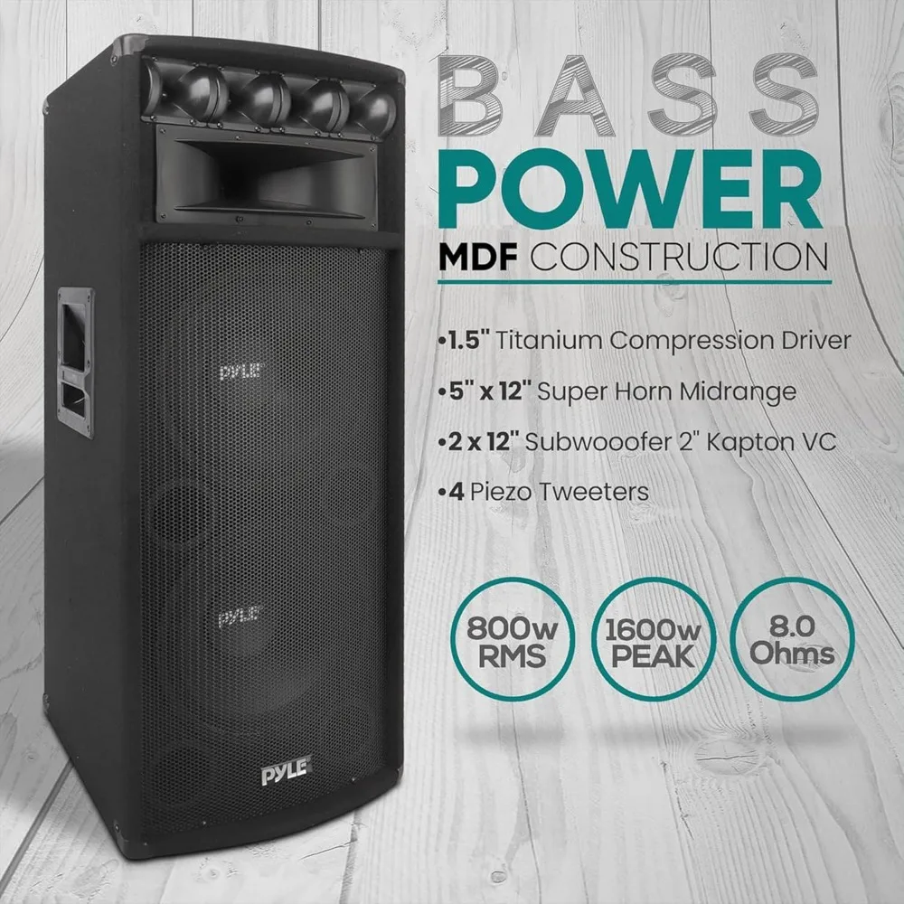 

Portable Cabinet PA Speaker System - 1600 Watt Outdoor Stereo Sound Speakers w/ Dual 12" Woofers