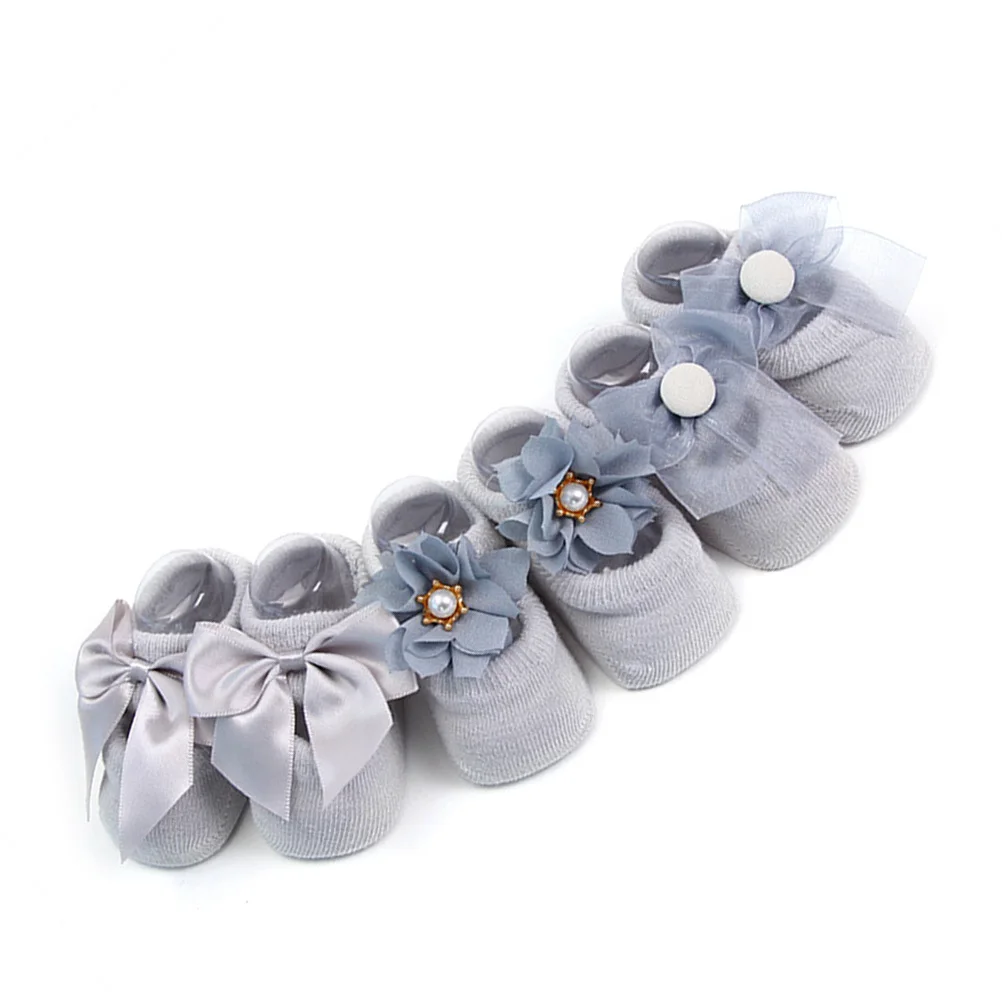 3 pares de calcetines de bebé para recién nacido, color gris, talla M, antideslizantes, suaves, transpirables, calcetines de algodón para caminar