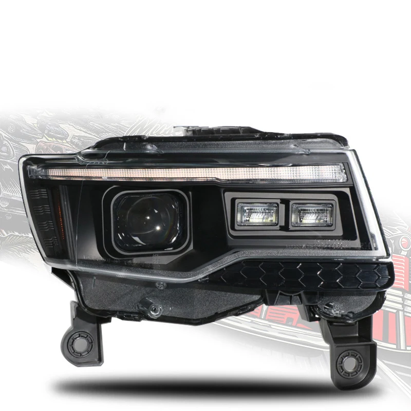 New Car Lights for Grand Cherokee 2014-2021 Auto LED Headlight Assembly 6500K Upgrade with Startup Effect Projector Lens