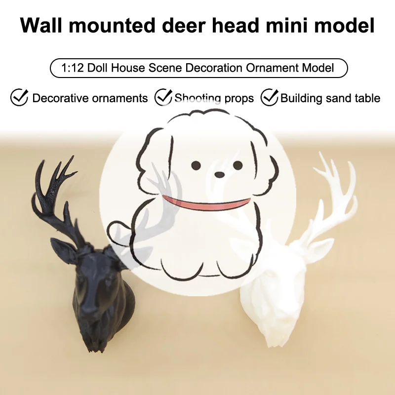 

1/12 Dollhouse Deer Head Wall Hanging Decoration Dollhouse Miniature Christmas Scene Ornament Dolls House Accessories
