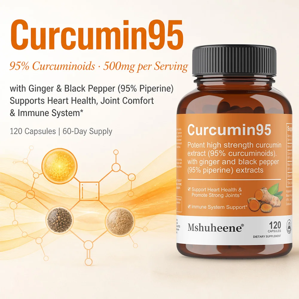 High Strength Curcumin Extract (95% Curcuminoids) with Ginger and Black Pepper Support Heart Health & Promote Strong Joints