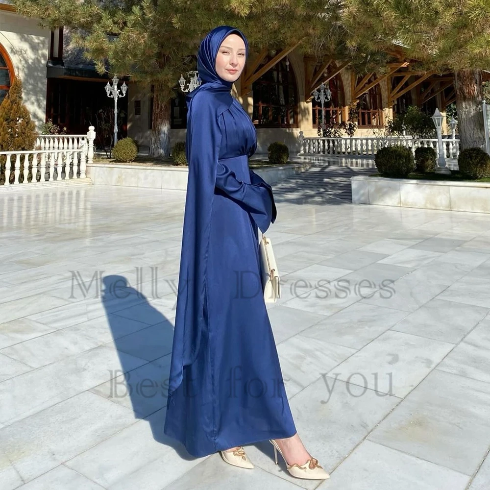 

Royal Blue Ankle Length Muslin Evening Dresses for Women 2024 Summer New Full Sleeve Prom Gowns with Pleat Robe De Soirée