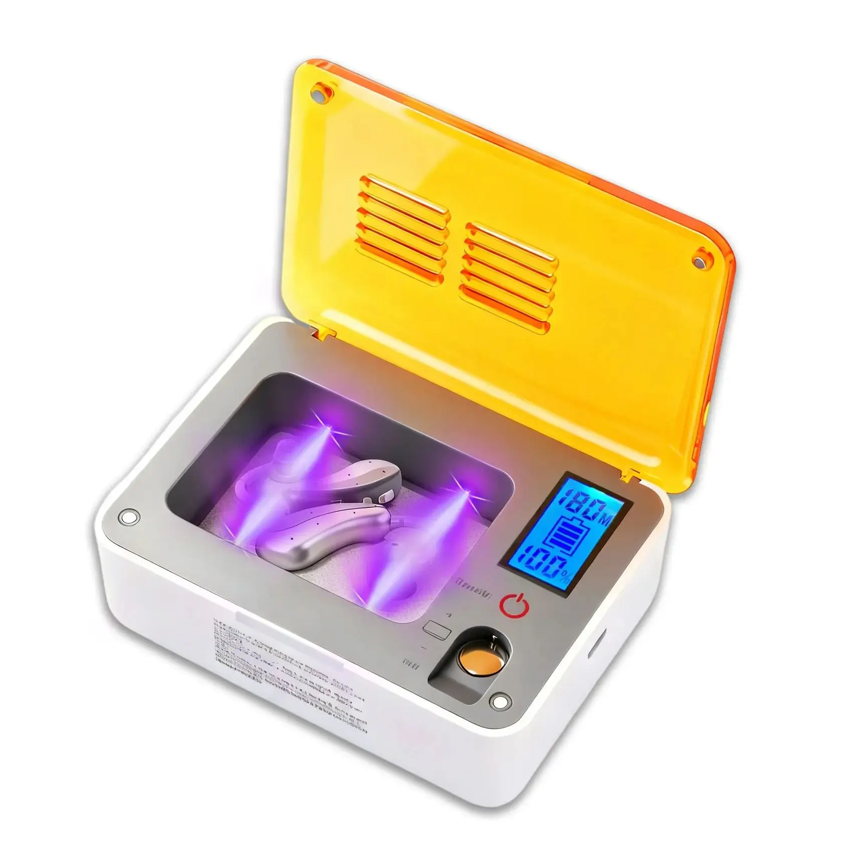 

Hearing Aid Dryer Box with UV Light – Dehumidifier for Earbuds & Hearing Aids, 5 Cleaning Tools, Battery Tester, Auto Dry
