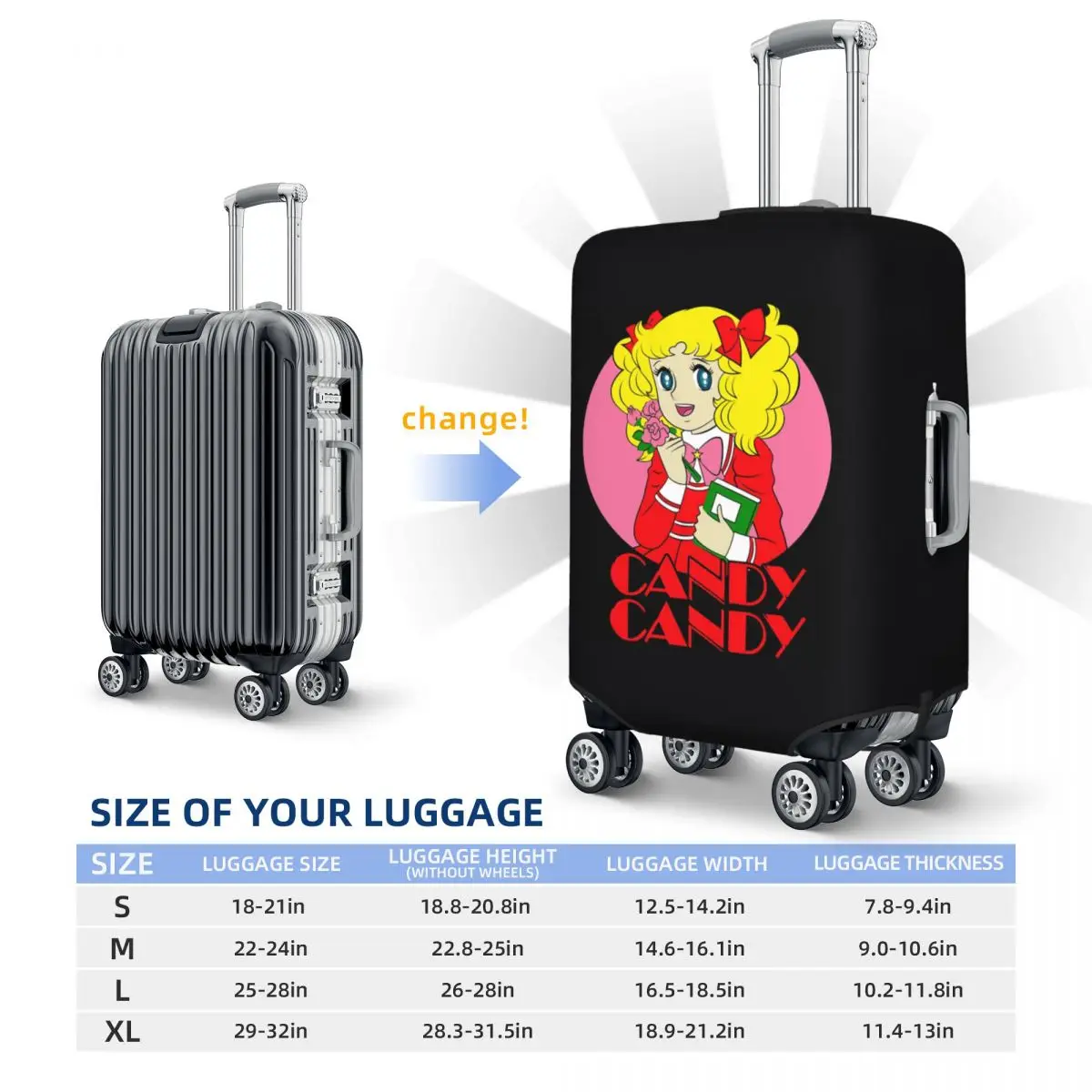 Candy Candy Anime Japón Funda de maleta esencial Protección Fundas protectoras de equipaje de viaje elásticas para 18-32 pulgadas