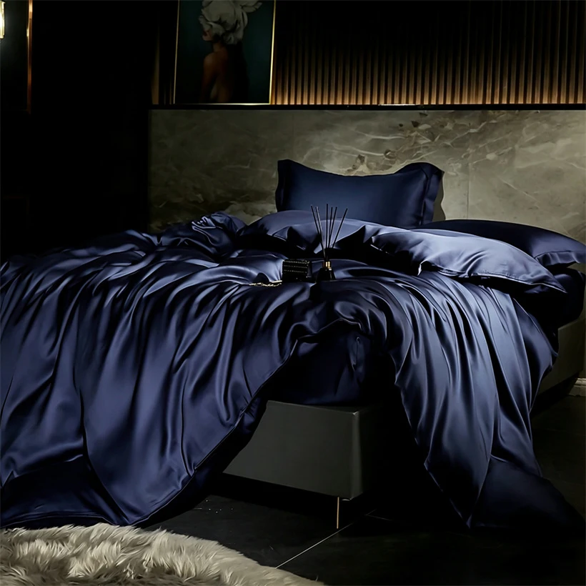 Solid 100% Silk Bedding Set with Duvet Cover Flat Bed Sheet Pillowcase Luxury Mulberry Silk Bedsheet Bed Linen Soft Quilt Cover