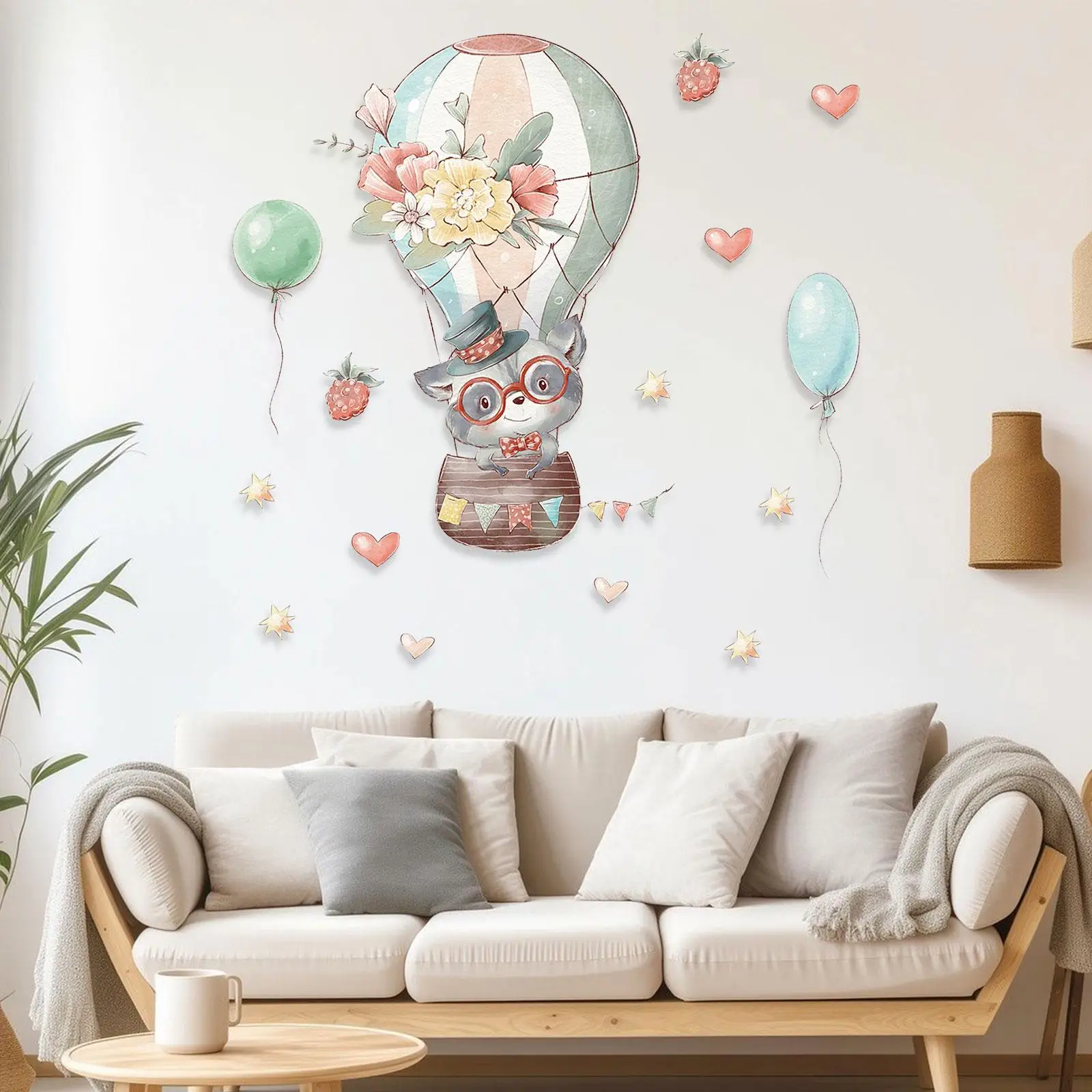 Animal Wall Sticker Hot Air Balloon Wall Sticker for Nursery Kids Room Baby Boy Girls Child Kindergarten Home Decor Living Room