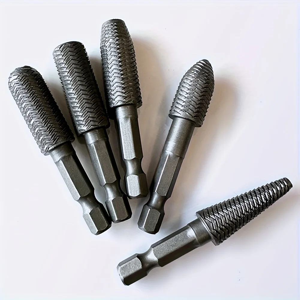 5pcs Hex Shank Rotary Steel File Set for Drilling, Grinding, Sanding & Engraving - Durable Carbon Steel, Dark Gray