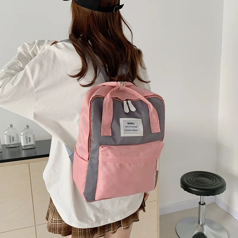 Cute Color Block Backpack For Teen Girls Large Capacity School Bag Lightweight Daily Travel Backpack Women Casual Campus BookBag