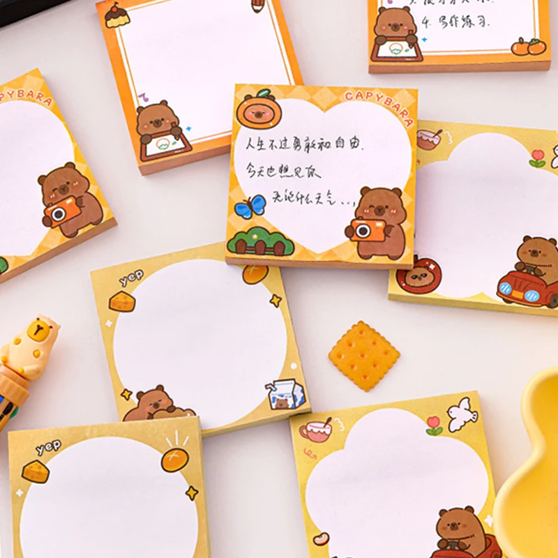 50Sheets Cartoon Cute Capybara N Times Sticky Notes Kawaii Students Messages Note Mini Portable Self Adhesive Sticky Notes