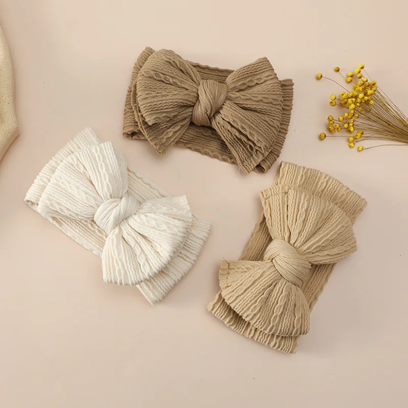 

Жаккардовая повязка на голову с двойным бантом для маленьких детей, супермягкая нейлоновая повязка на голову, детские головные уборы с узлом, оптовая продажа