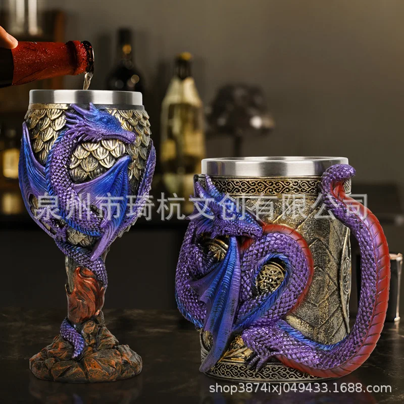 Retro Creative Three-Dimensional Relief Dragon Goblet Mysterious Cat Stainless Steel Beer Jar Decoration Shop Table Decoration