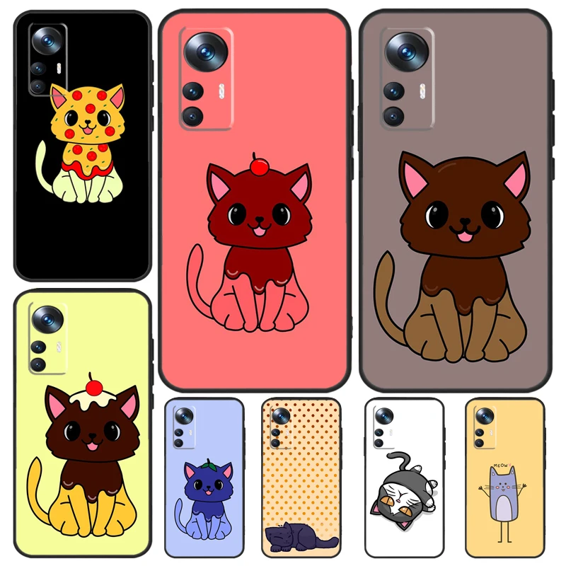 Cute Kawaii Blueberry Cat Case For Xiaomi 13T Pro 12T 11T 12 14 13 Lite 12X POCO F5 X3 X5 Pro X4 F4 M5 M5s F3 Cover