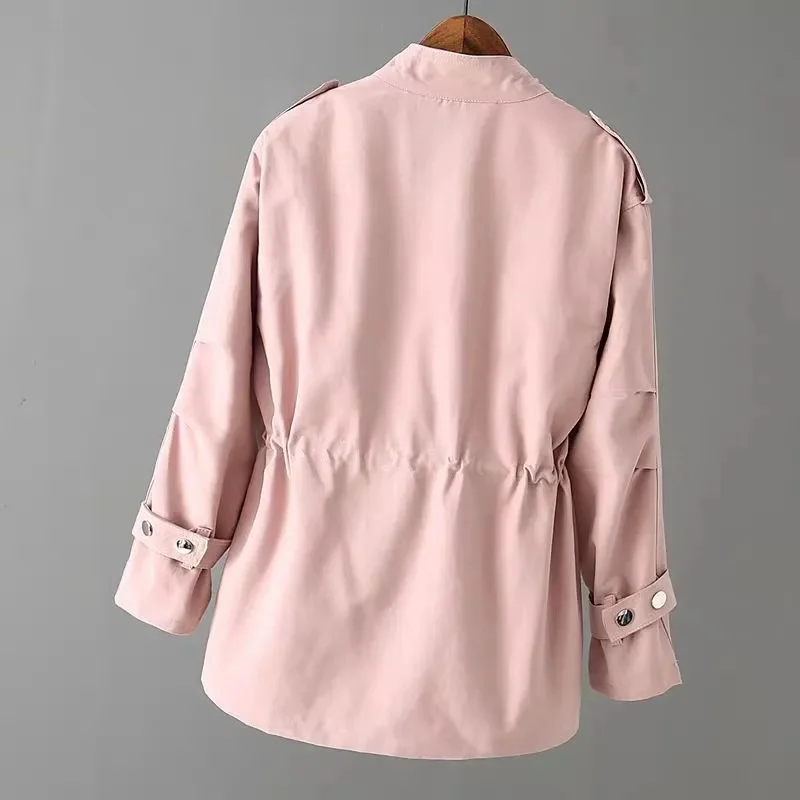 2026 Spring Autumn New Windbreaker Women's Medium Long Korean Edition Loose Jacket Women's Solid Casual Zipper Windbreaker Coats