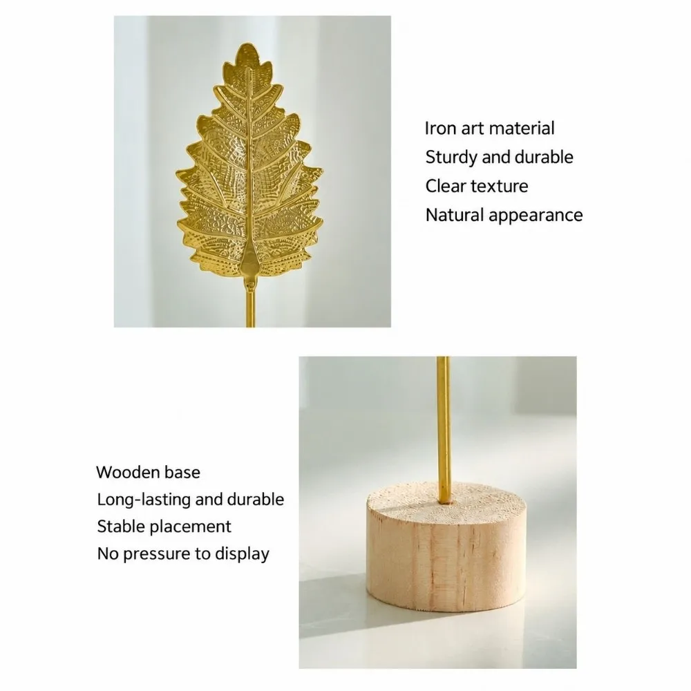Wood Base Ginkgo Leaf Ornament Gold Green Iron Art Desktop Handicrafts Hollow Out Leaves Photo Props Tabletop Decoration