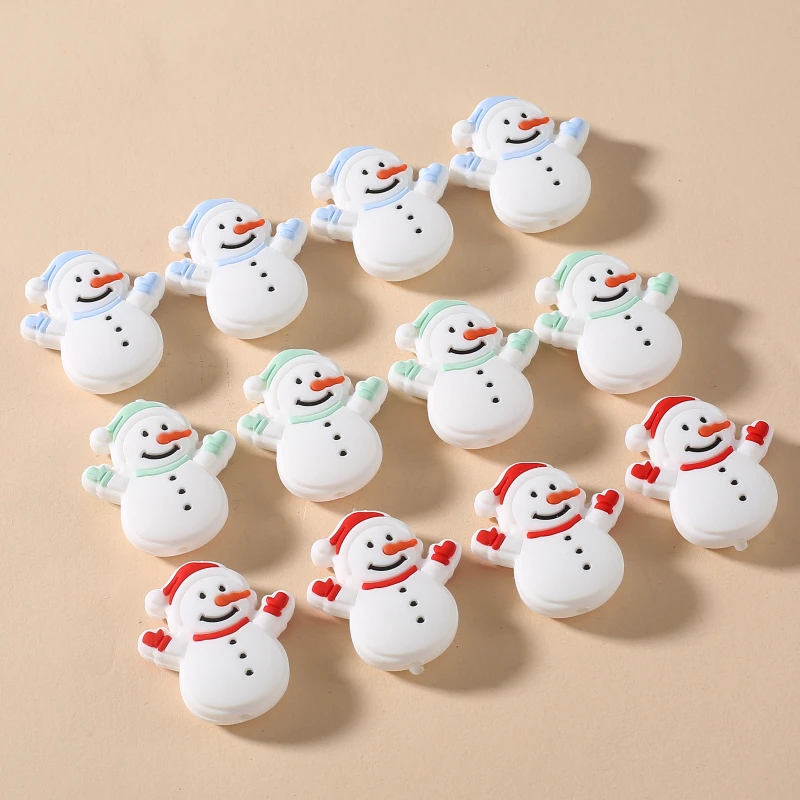 10pcs New Christmas Santa Snowman Silicone Beads For Jewelry Making DIY Pacifier chain Clips Teether Beads Christmas Gifts