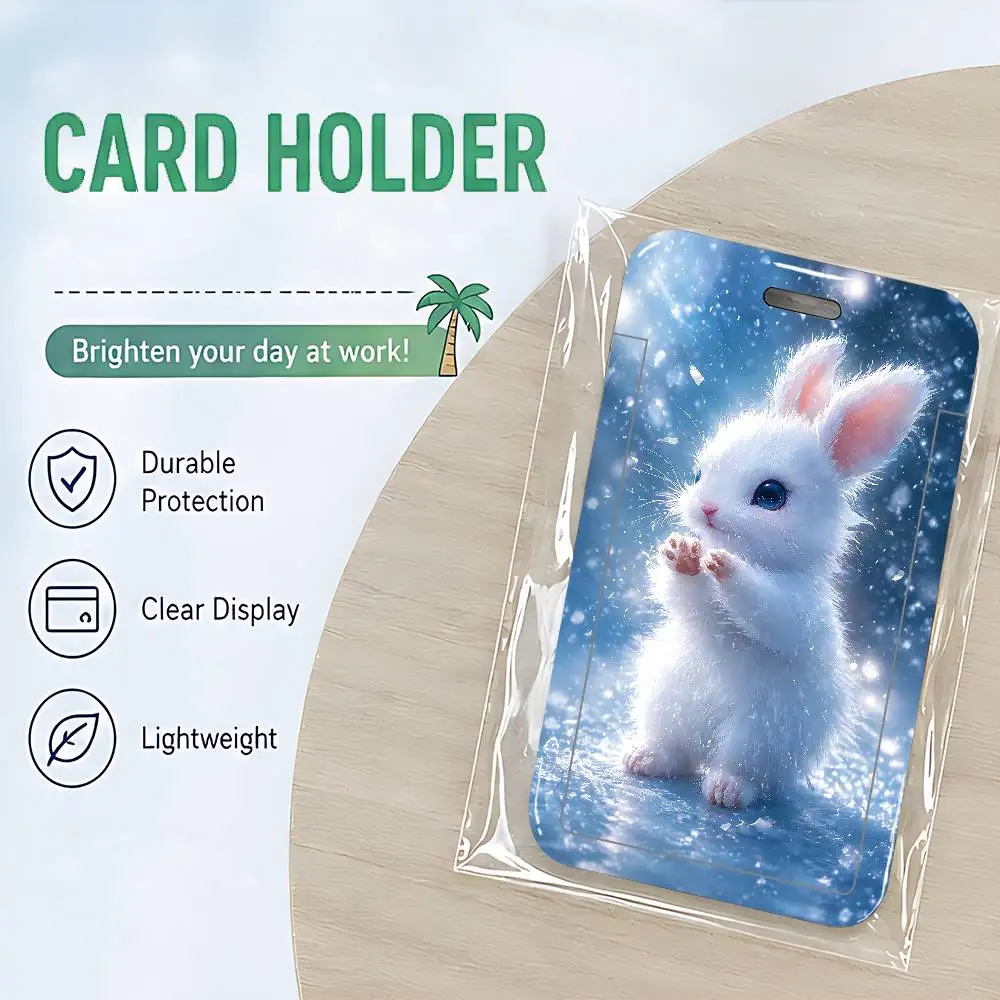 Cute Rabbit Design Clear ID Card Holder Lanyard Neck Strap Badge Case Door Credit Card Protector Daily Gift