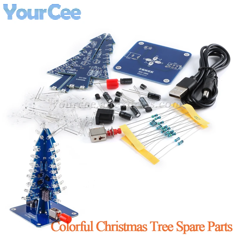 DIY Xmas Tree Kit Parts RGB Production 3D Colorful Christmas Tree LED Flash Circuit Welding Soldering Practice Learning  Suit