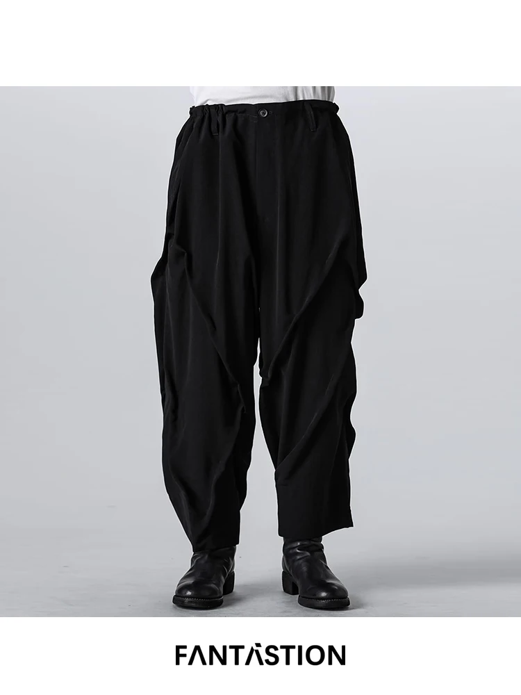 

FANTASTION Original irregular Wrinkle design loose daily pants Stereoscopic cutting casual trousers Wide leg pants