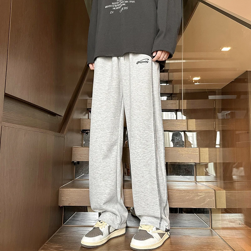 

Мужские спортивные брюки прямого кроя, повседневные свободные широкие брюки для весны и осени, уличные прямые брюки-джоггеры