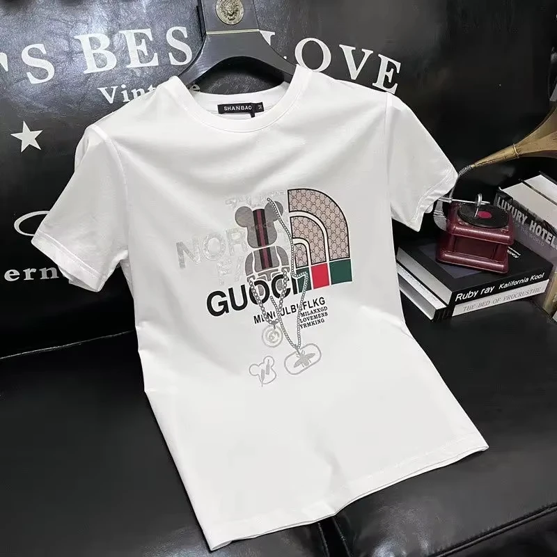 100% pure cotton men's luxurious brand letter print T-shirt, short-sleeved T-shirt, high-quality men's clothing, streetwear