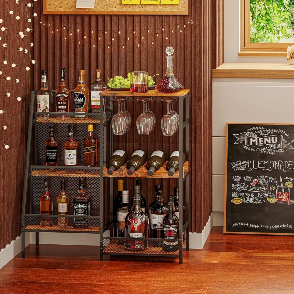 Versatile Liquor Stand for Home Bar, Wine Rack Freestanding Floor, Mini Bar Table for Liquor Whiskey Wine