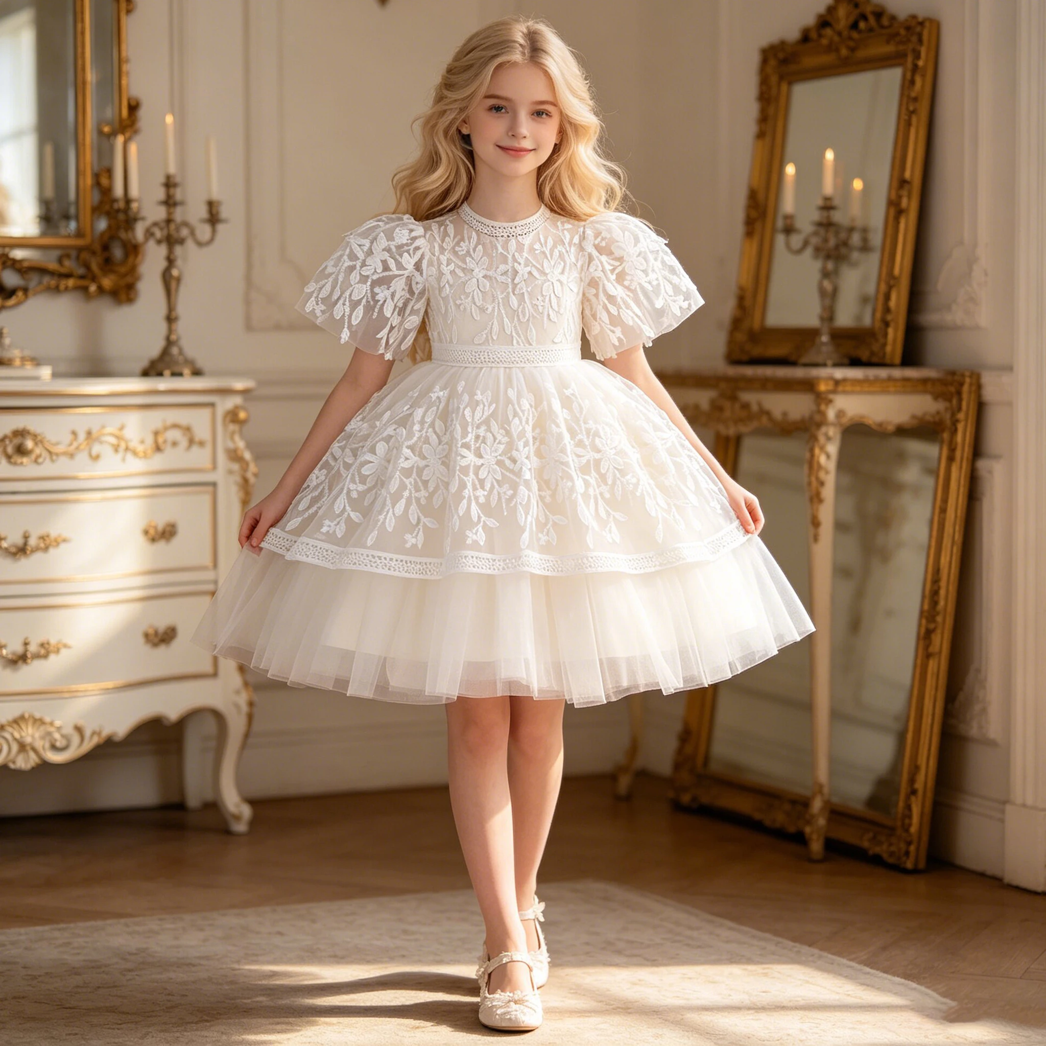 Sommerliches Blumenmädchenkleid Elegantes Tüll-Brautjungfernkleid Geburtstags-Prinzessinnenkleid Mädchen Gala Hochzeit Festliches Abendkleid Vestidos