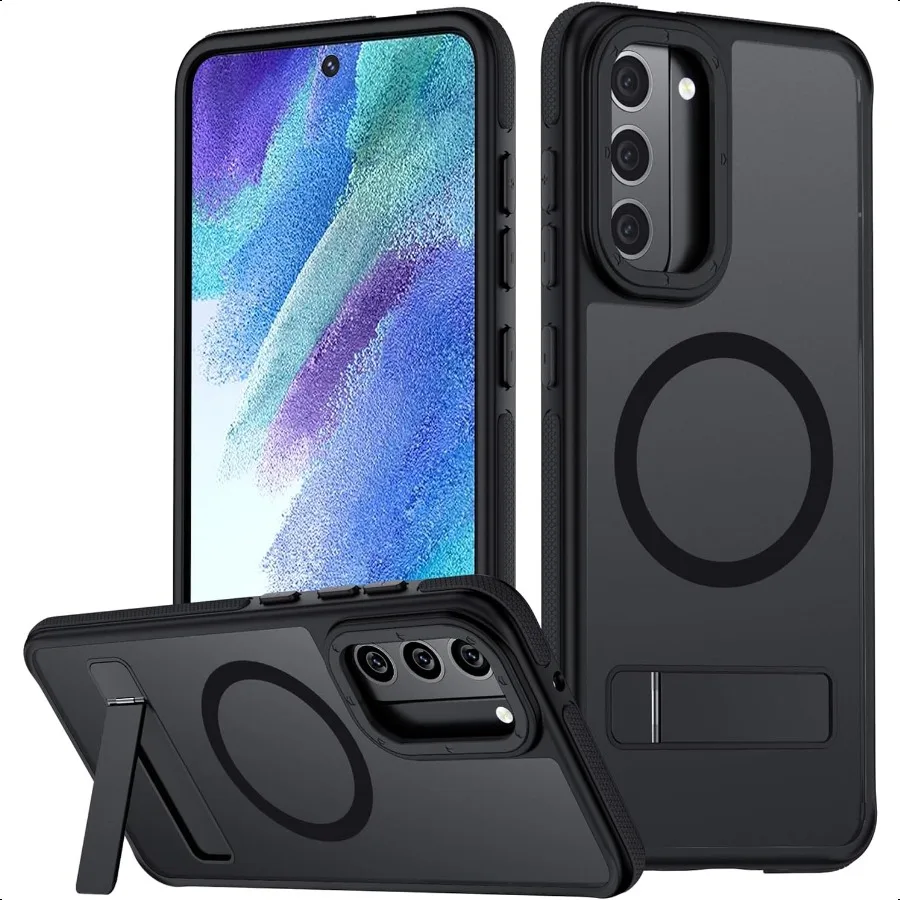 

for Samsung Galaxy S21 FE Case [Compatible with MagSafe] Adjustable Kickstand Military Grade Drop Tested Translucent Matte Phon