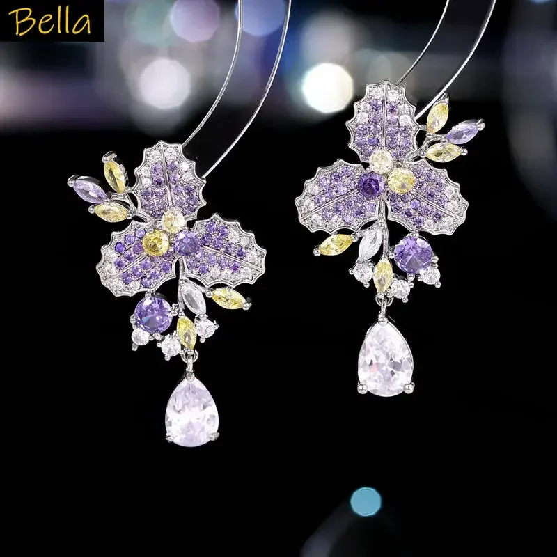 

green leaf flower earrings zirconia sweet jewelry women dinner party leaf plant earrings daily wear