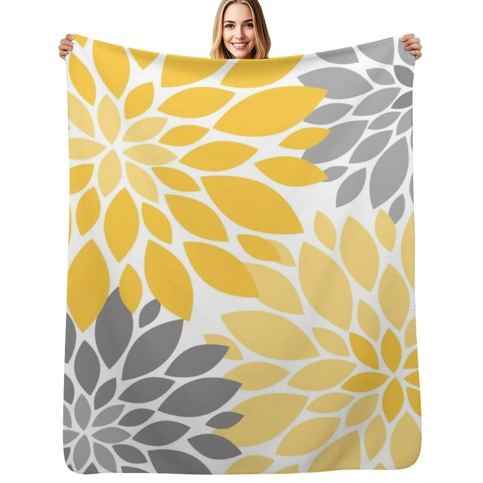 

Yellow and Gray Dahlia Floral Pattern Throw Blanket Designers Weighted for winter Decoratives Blanket