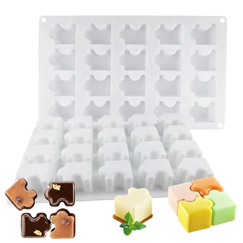 1 PCS 20 Holes Puzzle Cake Silicone Molds Jigsaw French Dessert Chocolate Mould Muffin Pastry Pan Decorating Baking Accessories