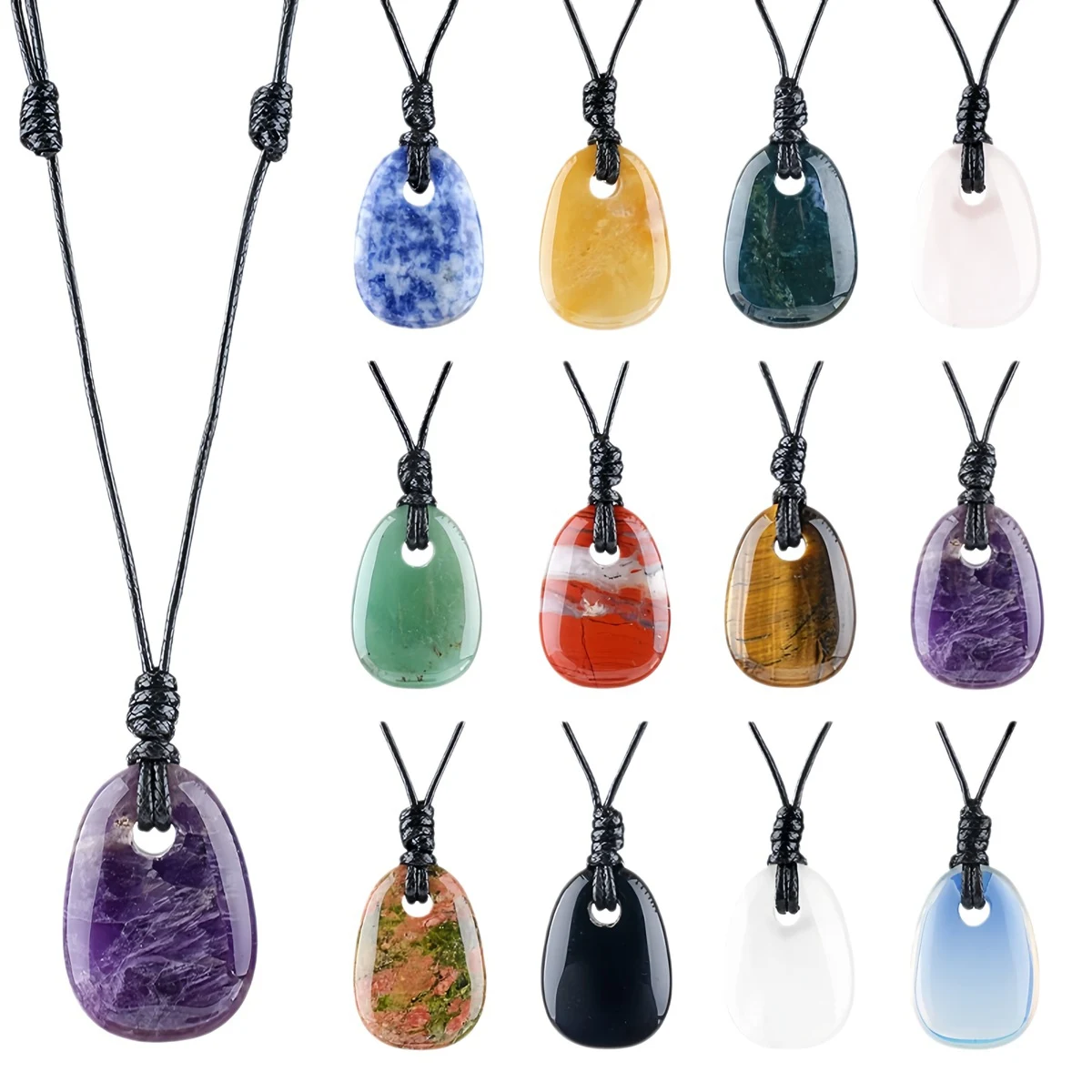 JOYAGIFT Handmade Natural Healing Crystal Trapezoid Pendant Necklace  Reiki Energy Chakra Choker Jewelry for Women Men