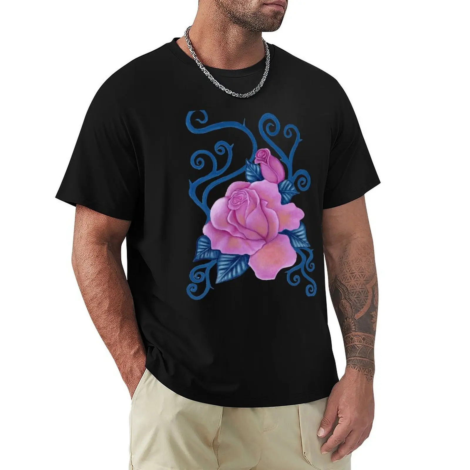 

Pink Rose T-Shirt blue archive animal prinfor boys kawaii clothes new edition mens cotton t shirts