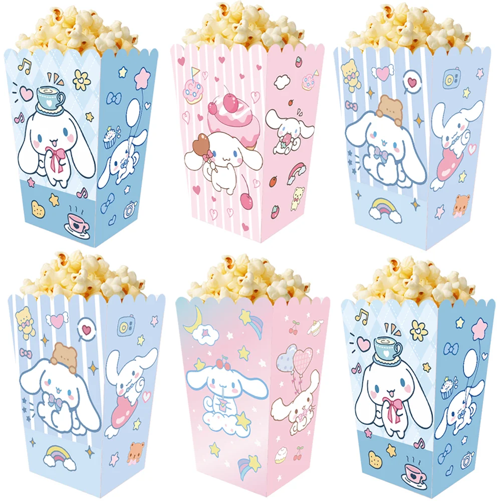 12/24 قطعة لوازم الحفلات سينامورول صندوق الفشار حمام الطفل صندوق البسكويت حفلة مرحبا كيتي موضوع حفلة عيد ميلاد عبوة طعام