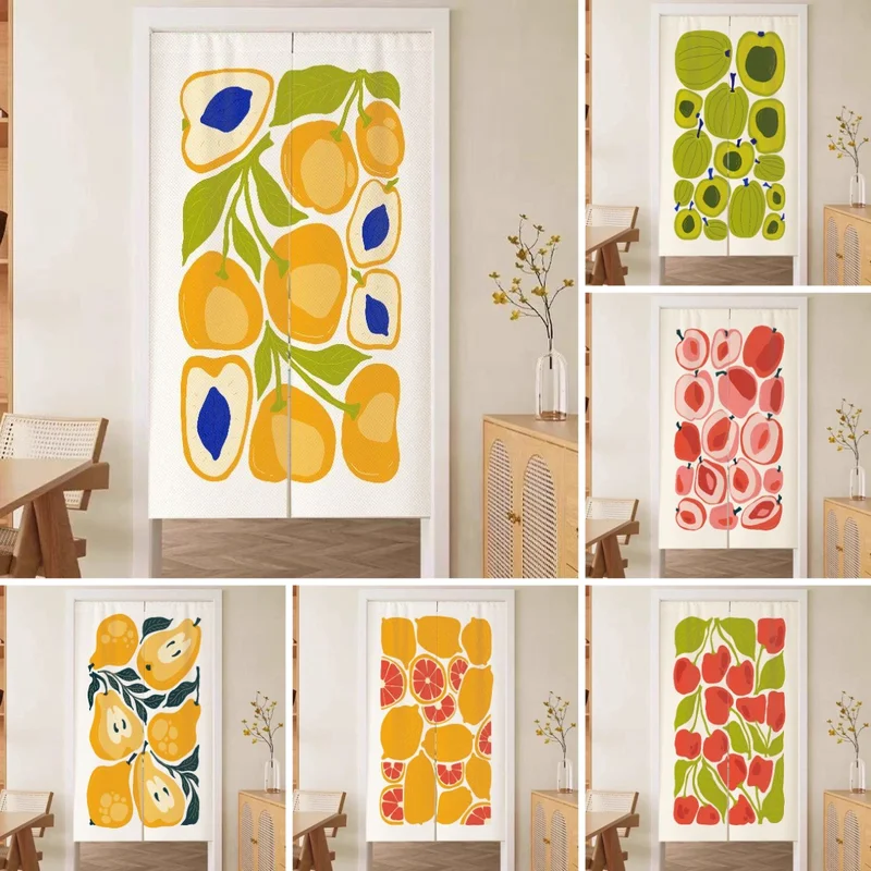 VIKAMA Hand Drawn Fruit Noren Curtain Minimalist Fabric Kitchen Door Curtain Room Divider Ins Home Cafe Decor