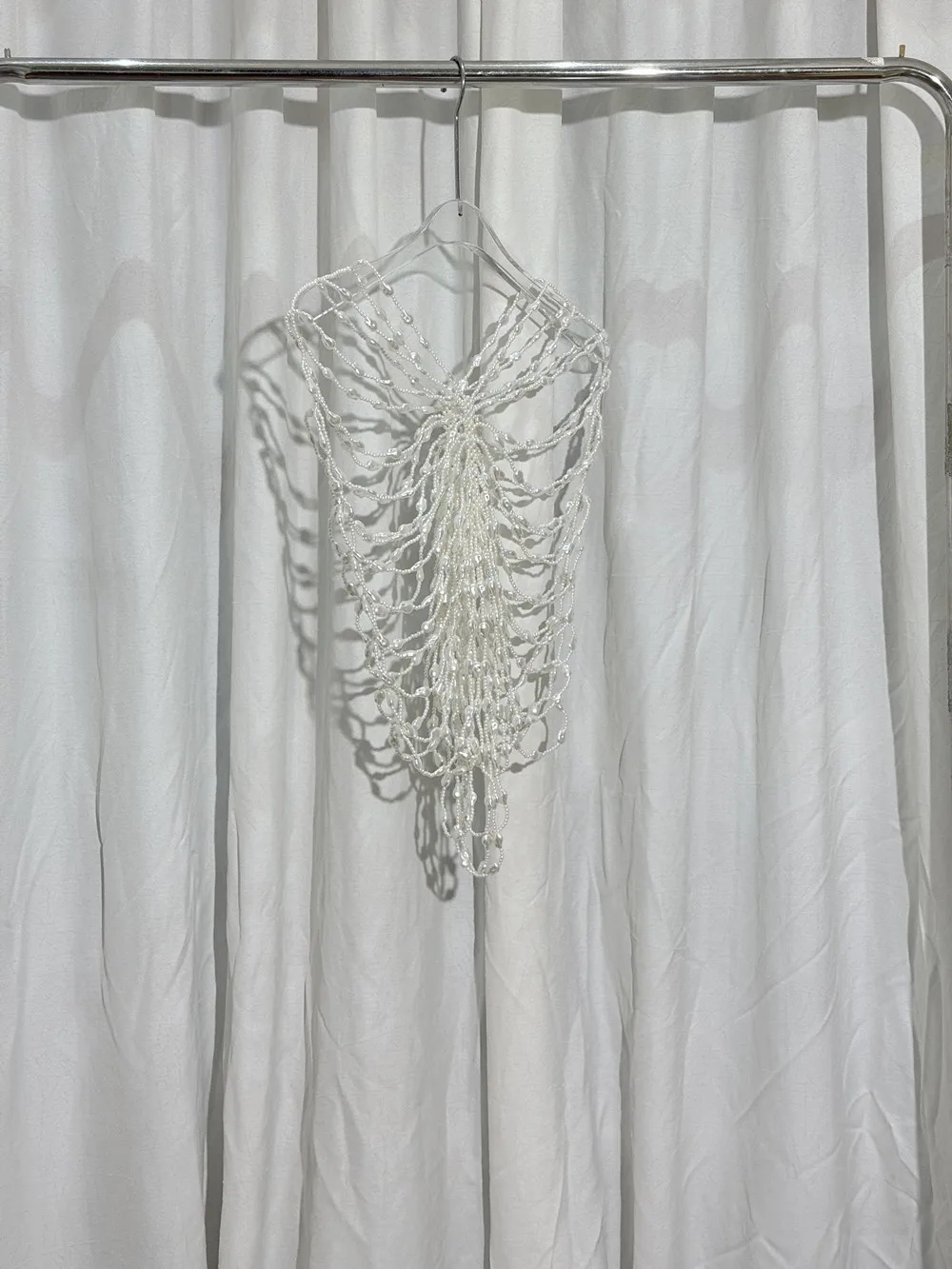 Handmade Hollow Out tank top ยุโรปอเมริกาผู้หญิง Holiday Pearl Beaded Poncho เซ็กซี่ Boday Chain Bra สร้อยคอถัง Beachwear y2k