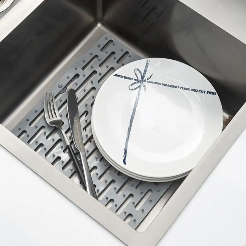 G92C Silicone Sink Divider Protector Kitchen Sink Saddle Heat Resistant Non-slip Sink Mat Super Soft Thin Easy to Clean