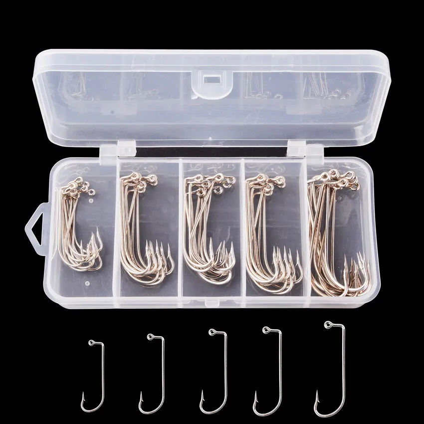 50pcs/box Fishing Hooks 90 Degree Jig Fly Tying Strong Wire Saltwater Freshwater Fish Hook Aberdeen Jig Fishing 1 2 1/0 2/0 3/0#