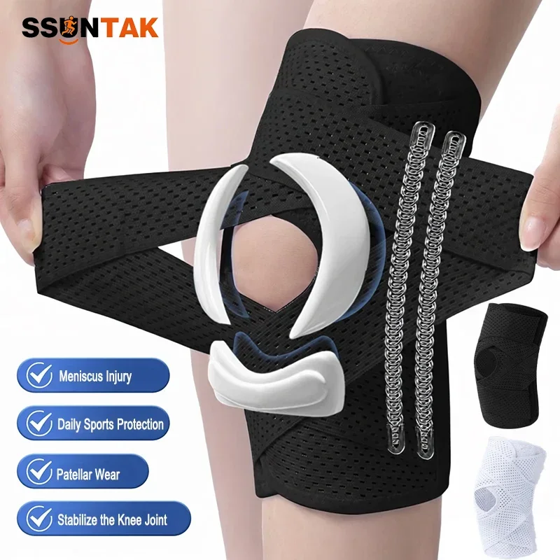 SSUNTAK Compression Knee Support Brace with Side Stabilizers Air Mesh Adjustable Knee Pad for Knee Pain Meniscus Tear Arthritis