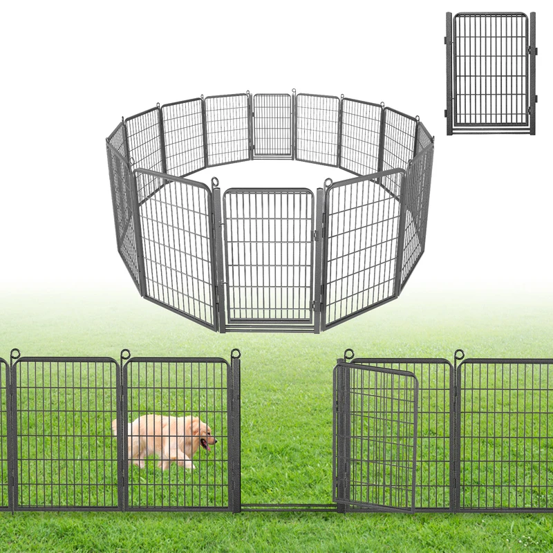 Decorative Metal Dog Fence Panel Garden Fence with Gate 40 in(H) X 32ft(L) Outdoor No Dig Fences 14 Panels Animal Barrier Fence