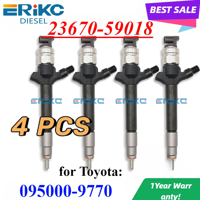 4PC 23670-59018 Common Rail Injector 095000-9770 Auto Engine Spray Part Fit for Toyota Landcruiser 1KD-FTV 2367059018