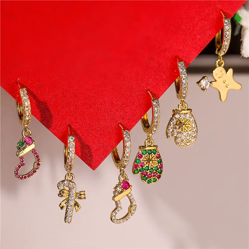 HECHENG,Christmas Zircon Small Earrings for Women Cute Christmas Earrings for woman Gifts Wholesale