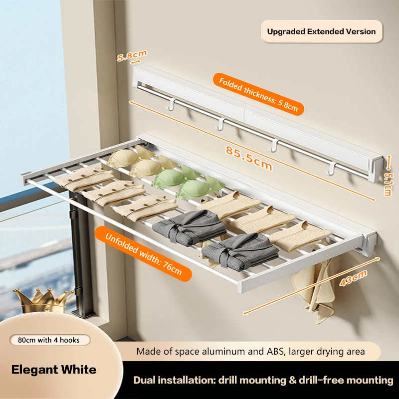 Versatile Compact Wall Mounted Foldable Retractable Drying Rack No Drill For Bathroom Laundry Sink Socks Shoes And Towels 6