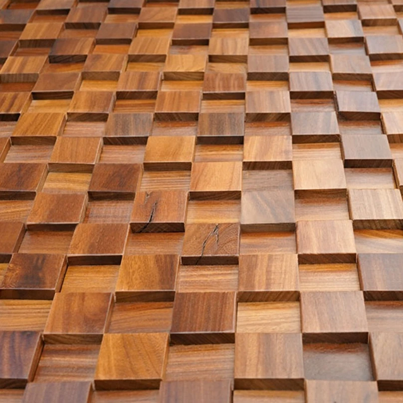 Modern Hexagon Wooden Panel Mosaic Tile Wall Decoration Black Walnut 3d Wood Wall Art for Home Office Teahouse Background