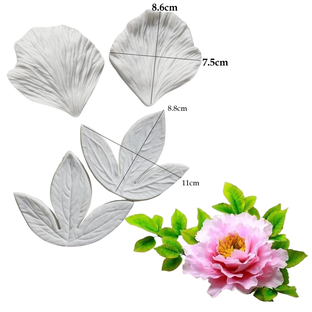 2PCS Large Peony Flower Leaves Veiners &Cutters Silicone Molds Chocolate Sugar Paper Clay Stampi Silicone Cake Decorating Tools